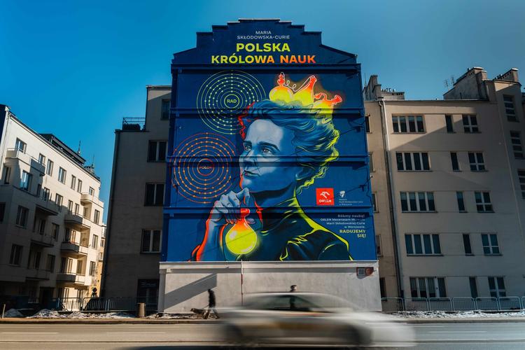 Fluorescent mural of Maria Skłodowska-Curie